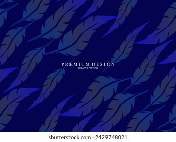 Blue feather premium background. Abstract dynamic composition. Modern vector feather illustration.