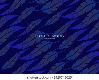 Blue feather premium background. Abstract dynamic composition. Modern vector feather illustration.