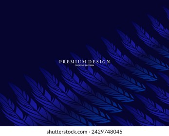 Blue feather premium background. Abstract dynamic composition. Modern vector feather illustration.