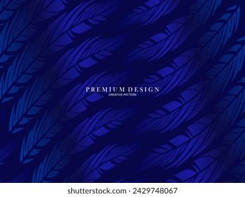 Blue feather premium background. Abstract dynamic composition. Modern vector feather illustration.