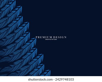 Blue feather premium background. Abstract dynamic composition. Modern vector feather illustration.