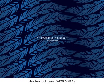 Fondo premium de plumas azules. Composición dinámica abstracta. Ilustración moderna de la pluma del vector.