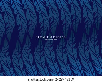 Fondo premium de plumas azules. Composición dinámica abstracta. Ilustración moderna de la pluma del vector.