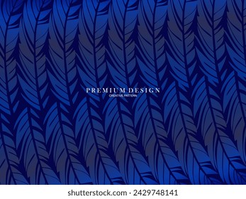 Blue feather premium background. Abstract dynamic composition. Modern vector feather illustration.