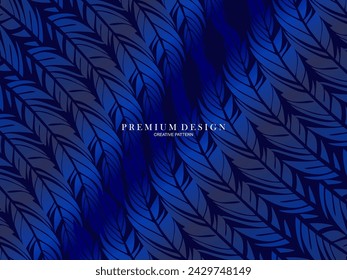 Fondo premium de plumas azules. Composición dinámica abstracta. Ilustración moderna de la pluma del vector.