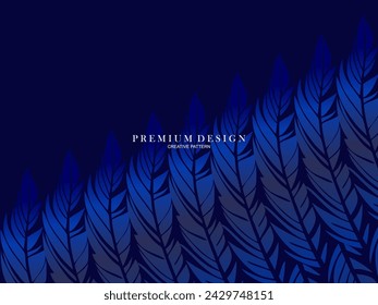 Fondo premium de plumas azules. Composición dinámica abstracta. Ilustración moderna de la pluma del vector.