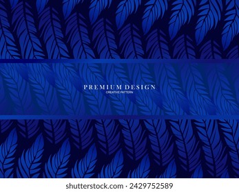 Blue feather premium background. Abstract dynamic composition. Modern vector feather illustration.