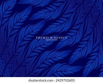 Blue feather premium background. Abstract dynamic composition. Modern vector feather illustration.