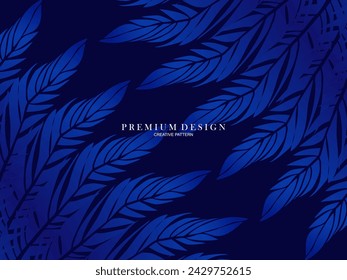 Blue feather premium background. Abstract dynamic composition. Modern vector feather illustration.