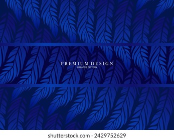 Blaue Feder Premium Hintergrund. Abstrakte dynamische Zusammensetzung. Moderne Vektor-Feder-Illustration.