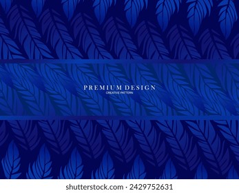 Blue feather premium background. Abstract dynamic composition. Modern vector feather illustration.