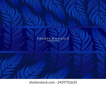 Blue feather premium background. Abstract dynamic composition. Modern vector feather illustration.