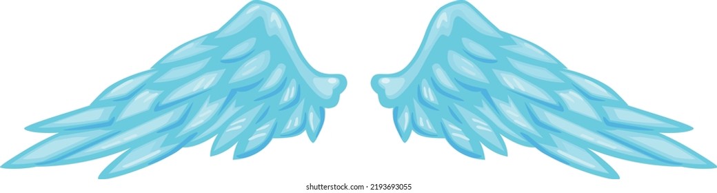 Blue feather wings. Heaven creature cartoon logo isolated on white background