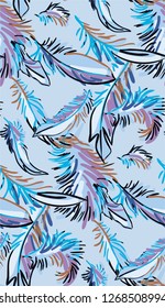 blue feathers colorful vector design flower art painting decoration wallpaper seamless pattern garden