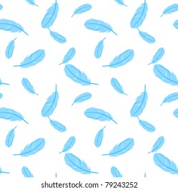 Blue feathers on white background. Vector illustration