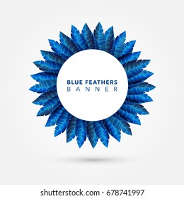 Blue Feathers Round Banner