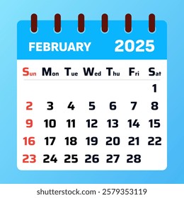 Blue february 2025 Monthly Planner and Calendar. Tasks, appointments, and goals with strategic time management. February calendar