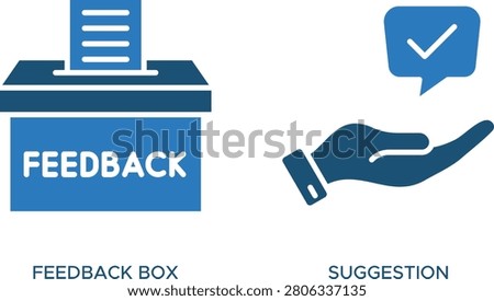 Blue feedback box with suggestion envelope icon for customer opinion concept