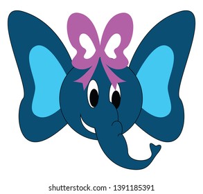 Blue female elephant  with ribbon