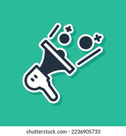 Blue Female movement, feminist activist with banner and placards icon isolated on green background. Feminist rights movement, feminism sisterhood.  Vector