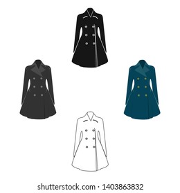 Blue female restrained coat buttoned. Women's outerwear..Woman clothes single icon in cartoon,black style vector symbol stock illustration.