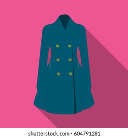Blue female restrained coat buttoned. Women s outerwear..Woman clothes single icon in flat style vector symbol stock illustration.
