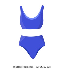 Blaue Badebekleidung, Vektorgrafik. Blaue Frauen Badeanzug auf weißem Hintergrund. Urlaub, Sommer, Schwimmkonzept