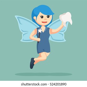 blue female tooth fairy with tooth