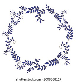 Blue fern wreath vector for decoration on nature, vintage style and tropical forest concept.