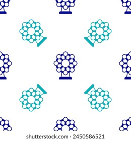 Blue Ferris wheel icon isolated seamless pattern on white background. Amusement park. Childrens entertainment playground, recreation park.  Vector