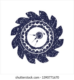 Blue fertilization icon inside distress grunge stamp
