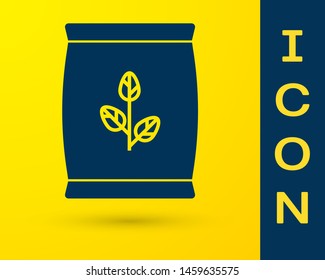 Blue Fertilizer bag icon isolated on yellow background.  Vector Illustration