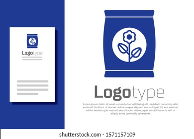 Blue Fertilizer bag icon isolated on white background. Logo design template element. Vector Illustration