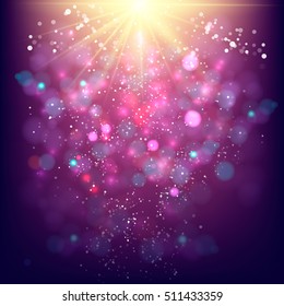 Blue Festive Christmas elegant abstract background with bokeh lights and stars