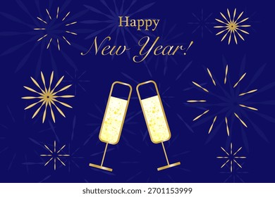 Blue festive New Year background with fireworks and celebration lights