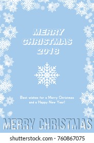 Blue festive poster with a new year and a Merry Christmas. Greeting card with a snow. Flat vector illustration EPS10.