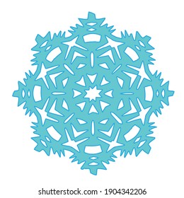 Blue festive snowflake lie on white background. Cut out of paper