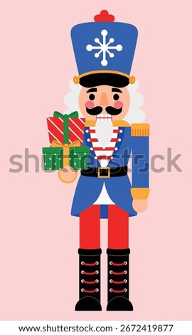 Blue Festive Solder Nutcracker Toy with Gift, Christmas Toy Character for Celebrate, Greeting Toy Figurine illustration