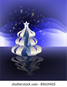 Blue festive winter background with Christmas tree.