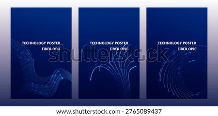 Blue Fiber Optic Technology Abstract Backgrounds Set 
