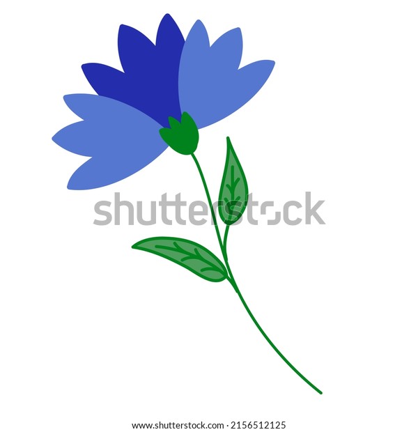 Blue fictional\
flower cornflower leaf. Cute delicate carnation flower, clip-art\
isolate vector\
illustration