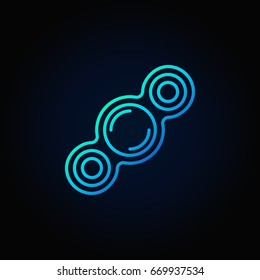 Blue fidget spinner toy concept vector icon or logo element in thin line style on dark background
