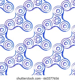 blue fidget spinner. Vector hand drawn fashion illustration on white background in watercolor style