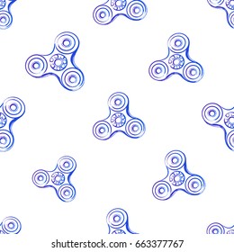 blue fidget spinner. Vector hand drawn fashion illustration on white background in watercolor style