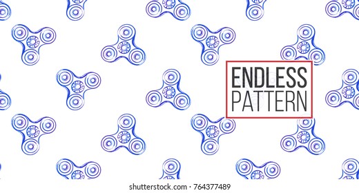 blue fidget spinner. Vector hand drawn fashion illustration on white background in watercolor style