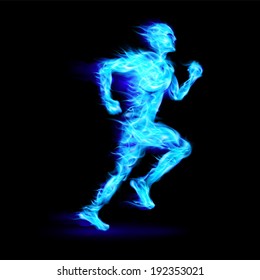 Blue fiery running man with motion effect on black background