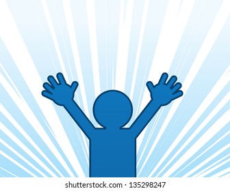 Blue figure jumping out in a surprised state
