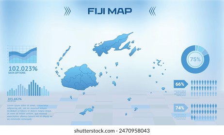 Blue Fiji Map with States, Political Fiji infographic map vector illustration