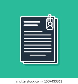 Blue File document and paper clip icon isolated on green background. Checklist icon. Business concept.  Vector Illustration