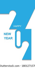 Blue fill icon happy new year 2021in vertical orientation. Brochure design template, card, banner. Vector illustration. Isolated on white background.
